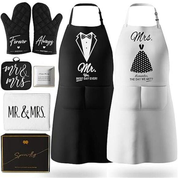 Mr and Mrs Aprons for Couples Gifts - Anniversary Bridal Shower Wedding Kitchen - Picture 8 of 8
